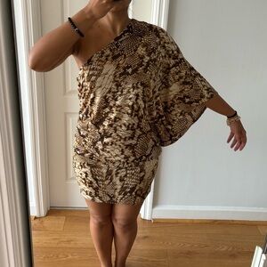 One shoulder Snake Print Mini Dress